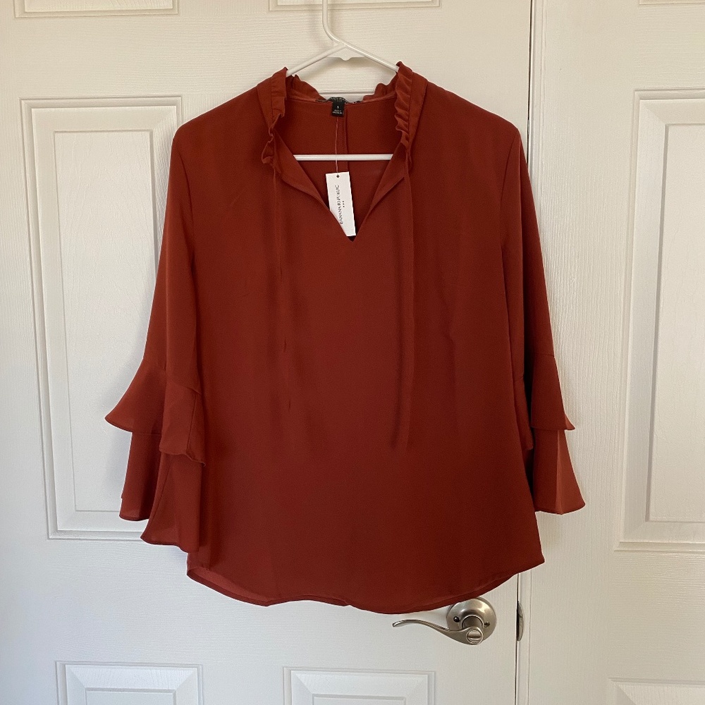 Ann Taylor Rust Ruffle Sleeve Blouse